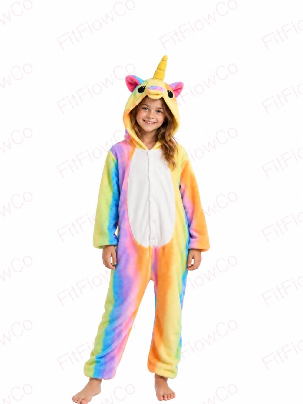 Kids Rainbow Unicorn Plush Fleece Onesie Costume Pajamas | Approx. 6–8